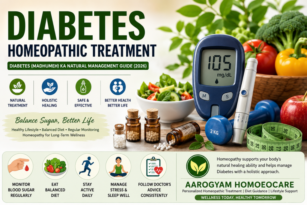 Diabetes Homeopathic Treatment with blood sugar monitoring healthy lifestyle balanced diet and natural management