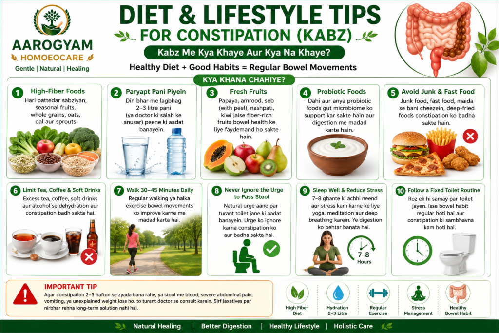 Diet and lifestyle tips for constipation including high fiber diet hydration fruits exercise probiotics and healthy bowel habits