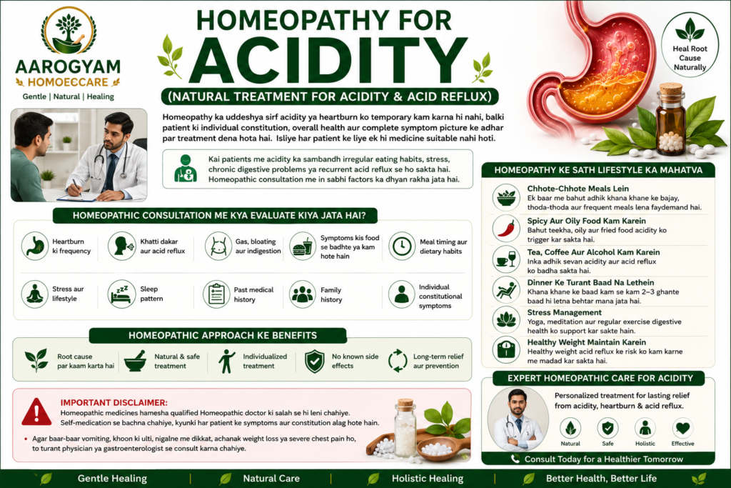 Homeopathic treatment for acidity with personalized consultation healthy diet and lifestyle guidance