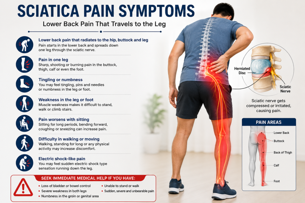 Sciatica Pain Symptoms in Leg and Lower Back